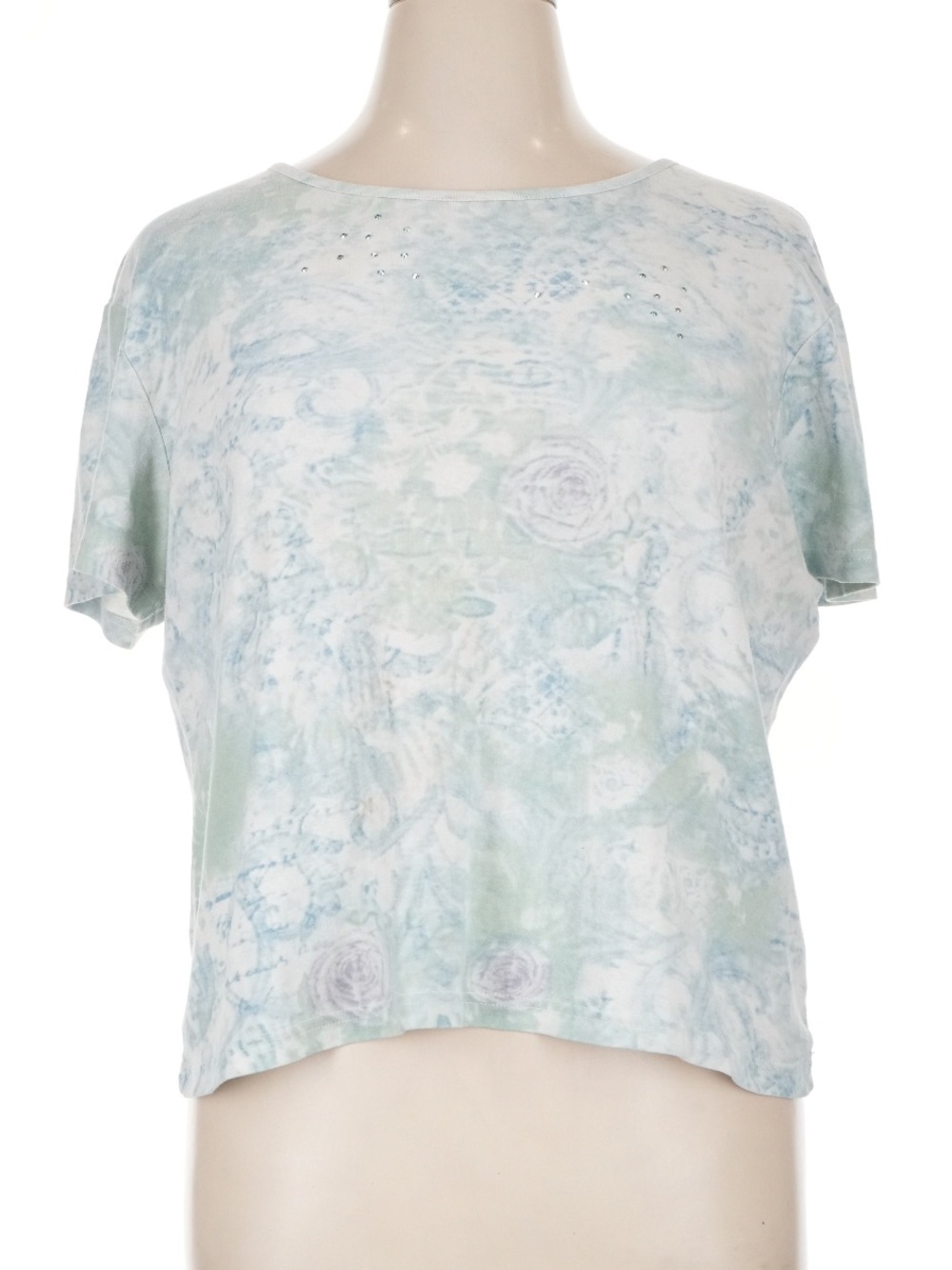Basic Editions Women's Short Sleeve Floral Tie-Dye Top